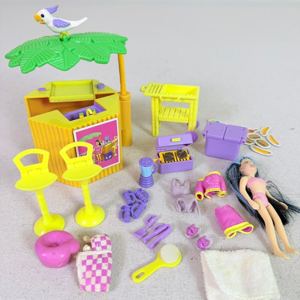 VTG Polly Pocket Splashin Fashion Snack Shack 2002 Mattel Ana Doll Complete Set